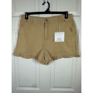 Cicy Bell Shorts Womens 14 Khaki Tan Ruffle Hem Cotton Twill Casual G3P814